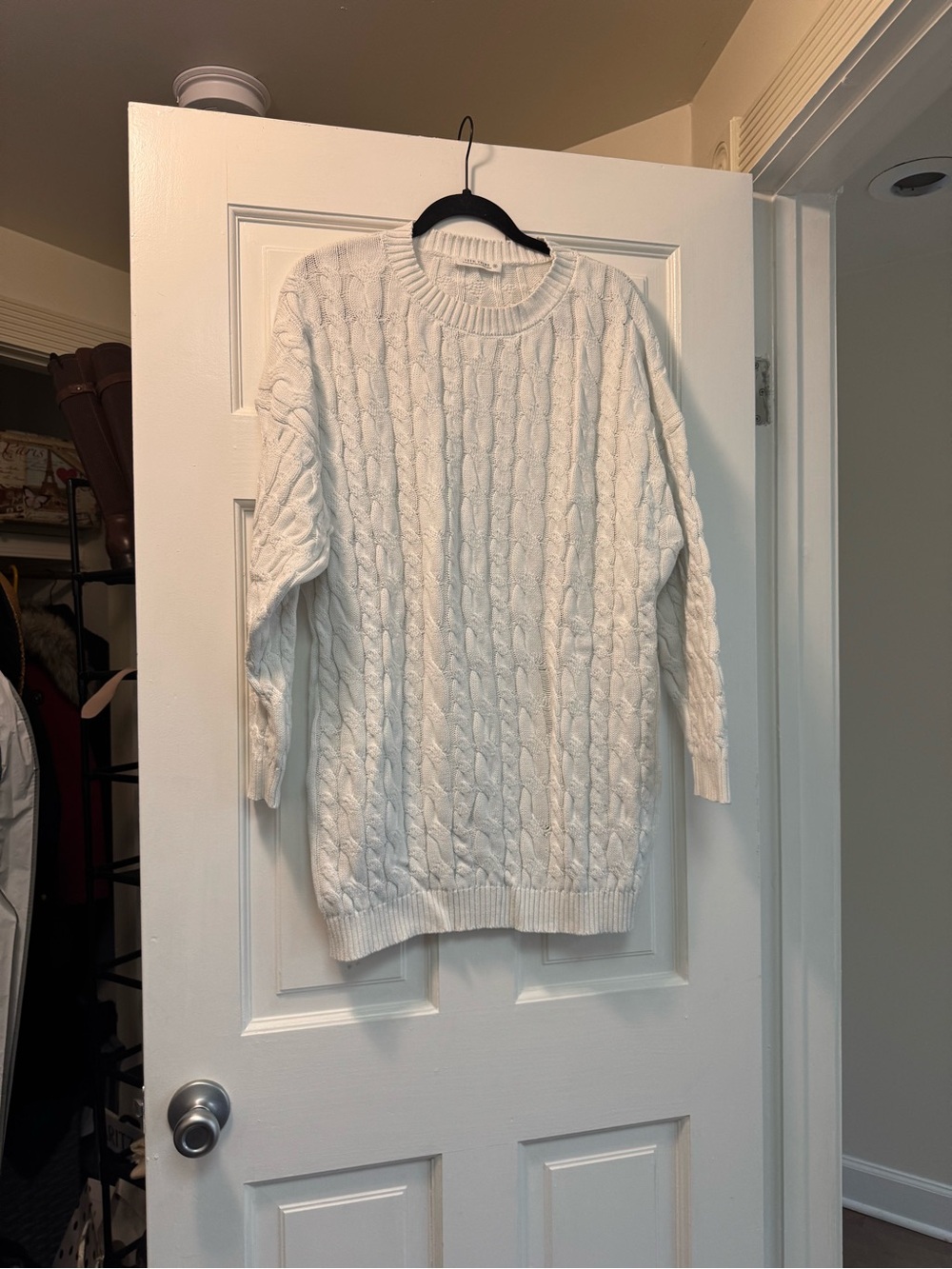 12th Tribe Cream Cable Knit Crewneck Sweater